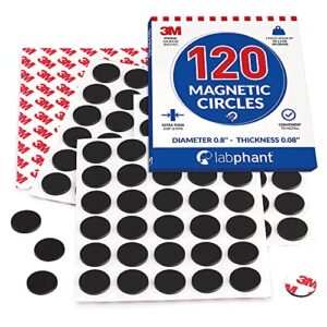 round magnets with adhesive backing, 120 pieces magnet circles (diameter 0.8’” x 0.08”) on 4 tape sheets, with 3m strong adhesive backing. perfect for diy, art projects, whiteboards & fridge