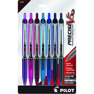 pilot 26095 precise v5 rt refillable & retractable premium rolling ball pens, extra fine point (0.5mm), assorted colors, 7 count