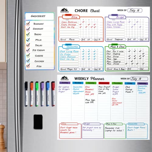 Magnetic Dry Erase Chore Chart for Multiple Kids and Monthly or Weekly Planner Calendar 17x12" Each, Blank Magnetic List, Chores Reward Chart, Good Behavior Chart, Kids Home Magnetic Chore Chart, Kids Multiple Kids, Schedule Board for Kids (Chore Chart an