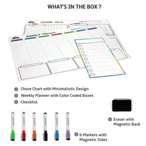 Magnetic Dry Erase Chore Chart for Multiple Kids and Monthly or Weekly Planner Calendar 17x12" Each, Blank Magnetic List, Chores Reward Chart, Good Behavior Chart, Kids Home Magnetic Chore Chart, Kids Multiple Kids, Schedule Board for Kids (Chore Chart an