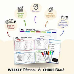 Magnetic Dry Erase Chore Chart for Multiple Kids and Monthly or Weekly Planner Calendar 17x12" Each, Blank Magnetic List, Chores Reward Chart, Good Behavior Chart, Kids Home Magnetic Chore Chart, Kids Multiple Kids, Schedule Board for Kids (Chore Chart an