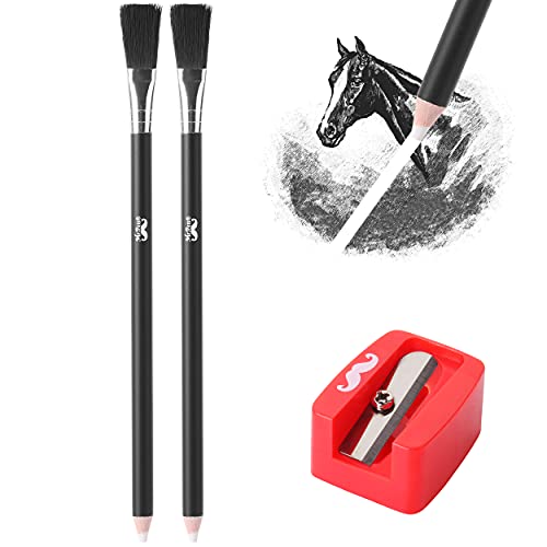 Mr. Pen- Eraser Pencil with Brush, 3 pcs, 2 Eraser Pencils with Brush and 1 Sharpener, Pencil Brush Eraser, Pencil Eraser with Brush, Eraser Pencils for Artists, Eraser Pencils for Drawing