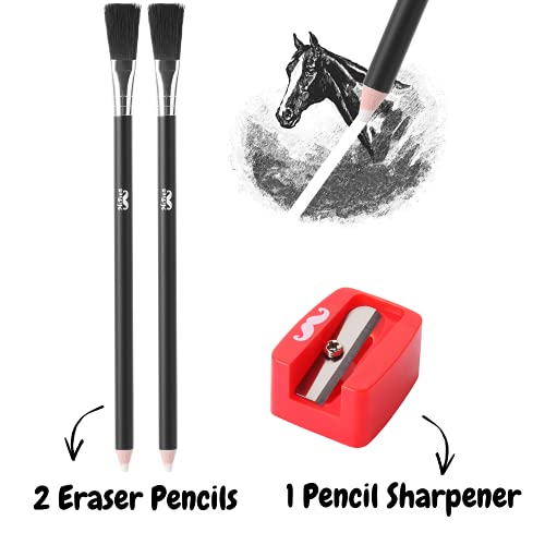 Mr. Pen- Eraser Pencil with Brush, 3 pcs, 2 Eraser Pencils with Brush and 1 Sharpener, Pencil Brush Eraser, Pencil Eraser with Brush, Eraser Pencils for Artists, Eraser Pencils for Drawing