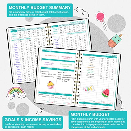 Budget Planner - Budget Book with Bill Organizer and Expense Tracker, 6.1" x 8.25", 12 Month Undated Finance Planner/Account Book to Take Control of Your Money, Start Anytime, Black