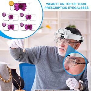 Dilzekui Head Mount Magnifier with LED Light, Rechargeable Headband Magnifier, Head-Mounted Magnifying Glass with 6 Detachable Lens, Handsfree Magnifying Glasses for Jewelers Loupe, Crafts, Repair