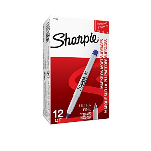 Sharpie 37003 Ultra-Fine Permanent Marker, Marks on Paper and Plastic, Resist Fading and Water, AP Certified, Blue Color, Pack of 12