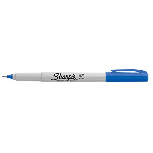 Sharpie 37003 Ultra-Fine Permanent Marker, Marks on Paper and Plastic, Resist Fading and Water, AP Certified, Blue Color, Pack of 12