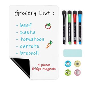 magnetic dry erase whiteboard sheet – 12 x 8 inches small magnet fridge message boards for kitchen refrigerator reminder sticker, planner, grocery list