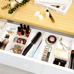 CAXXA 3 Slot Drawer Organizer with Two Adjustable Dividers - Drawer Storage 5 Compartments Junk Drawer Organizer for Office Desk Supplies and Accessories, White