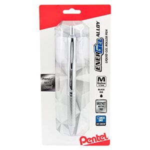 pentel energel alloy rt gel pen, medium metal tip, silver barrel, black ink, 1 each (bl407bp)