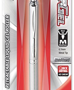 Pentel EnerGel Alloy RT Gel Pen, Medium Metal Tip, Silver Barrel, Black Ink, 1 Each (BL407BP)