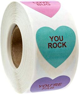 valentine candy hearts stickers / 500 valentine’s day labels / 1 1/8″ heart envelope seals