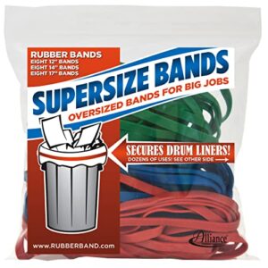 alliance rubber 08997 supersize bands, assorted large heavy duty latex rubber bands – 24 count(pack of 1), includes 8 bands of each size (12″, 14″, 17″) in resealable bag