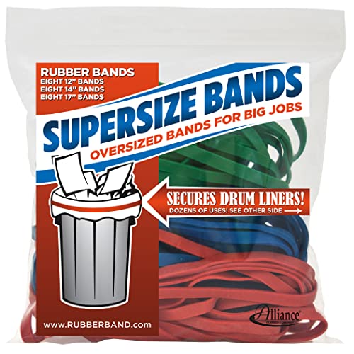 Alliance Rubber 08997 SuperSize Bands, Assorted Large Heavy Duty Latex Rubber Bands - 24 Count(Pack of 1), includes 8 bands of each size (12", 14", 17") in resealable bag