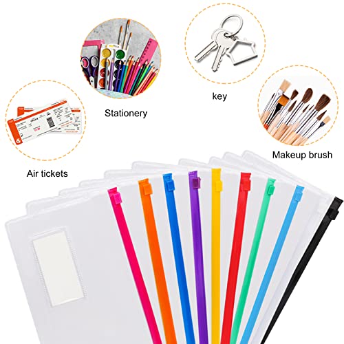 EOOUT 32pcs Poly Zip Envelope, Reusable Envelopes, Pencil Case Bulk, Bill Bag, 9'' x 4.7'', A6 Size, 10 Colors, for Cash School and Office Supplies