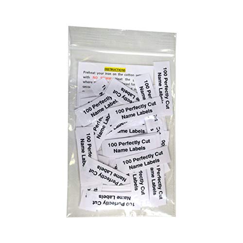 100 Pre-Cut Iron On Personalized Clothing Name Labels / Tags for Nursing Homes, Camp, College, Day Care and Uniforms w/ Font Choice