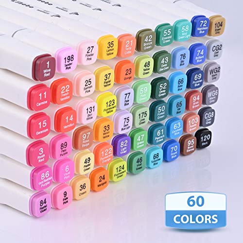 Dabo&Shobo 60 Colors Alcohol Markers, drawing markers, Dual Tip Art Markers, Fine & Chisel Coloring Marker, Chisel Coloring Markers for Kids Sketching Adult Coloring