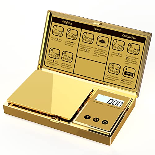 Digital Gram Scale with 200g x 0.01g Capacity, Stylish Gold Plated Cover and Platform for Accurate and Precise Weighing of Jewelry, Grains, and Food in Grams and Ounces