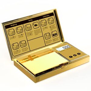 Digital Gram Scale with 200g x 0.01g Capacity, Stylish Gold Plated Cover and Platform for Accurate and Precise Weighing of Jewelry, Grains, and Food in Grams and Ounces