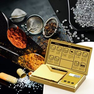 Digital Gram Scale with 200g x 0.01g Capacity, Stylish Gold Plated Cover and Platform for Accurate and Precise Weighing of Jewelry, Grains, and Food in Grams and Ounces