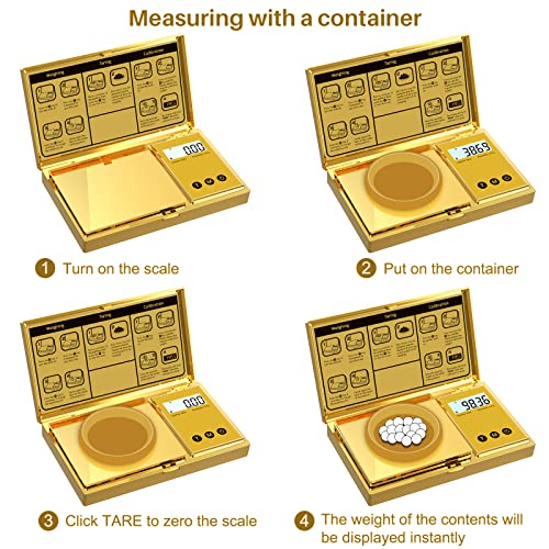 Digital Gram Scale with 200g x 0.01g Capacity, Stylish Gold Plated Cover and Platform for Accurate and Precise Weighing of Jewelry, Grains, and Food in Grams and Ounces