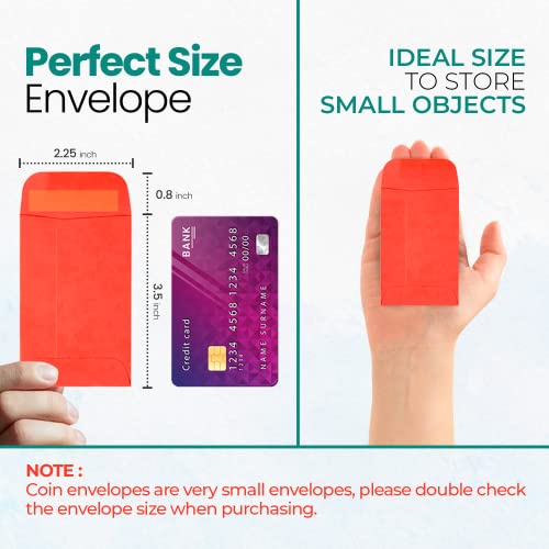 Premium Coin Envelopes for Keys, Seed Envelopes [2.25 x 3.5] – 100 Pack of Sturdy Colored Small Envelopes 2x3 with Secure Tiny Envelopes, Full-Flap Seal – Mini Envelopes for Seeds Storage