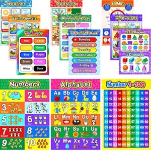 educational preschool poster for toddler and kid with glue point dot for nursery homeschool kindergarten classroom – teach numbers alphabet colors days and more 16 x 11 inch (12 pieces, english style)
