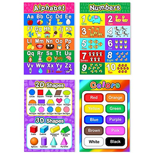 Educational Preschool Poster for Toddler and Kid with Glue Point Dot for Nursery Homeschool Kindergarten Classroom - Teach Numbers Alphabet Colors Days and More 16 x 11 Inch (12 Pieces, English Style)