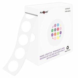 parlaim 0.5″ round color coding circle dot labels on a roll, 1000 stickers in plastic dispenser box, 1/2 inch diameter, white