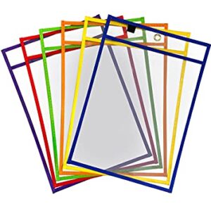 Scribbledo Dry Erase Pockets, 6 Pack Reusable Dry Erase Sleeves with Marker Holder, Colorful Dry Erase Pocket Sleeves for School or Work, Assorted Colors Sheet Protectors and Ticket Holders