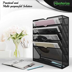 Mail Organizer for Wall - Heavy-Duty Mesh Hanging File Organizer. Wall Organizer For Papers, Folders, Files Clipboard & Magazine Organization. Great For Home, Office Classroom Or Doctor. (Black)