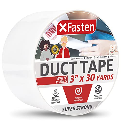 XFasten Super Strong Duct Tape, White, 3" x 30 Yards, Waterproof Duct Tape for Outdoor, Indoor, School and Industrial Use