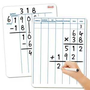 dry erase long division white board,9 x 12 multi-digit computation double-sided dry erase board,math manipulatives white board for students,classroom and home,small white board dry erase (division)