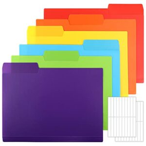 eoout 30pcs colored file folders, 9” x 11.6” plastic file folders, 3 tab poly folder, 6 colors with 40pcs erasable category labels, for school and office supplies