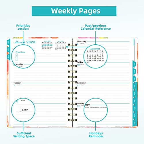 Ymumuda 2023 Planner, Weekly Monthly Planner 2023, 12-Month School Planner from JAN.2023 to DEC.2023, 8.4" X 6", Spiral Planner Notebook with Stickers, Elastic Closure, Inner Pocket, Coated Tabs, Watercolor Floral