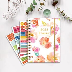 Ymumuda 2023 Planner, Weekly Monthly Planner 2023, 12-Month School Planner from JAN.2023 to DEC.2023, 8.4" X 6", Spiral Planner Notebook with Stickers, Elastic Closure, Inner Pocket, Coated Tabs, Watercolor Floral