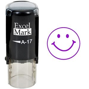 Smiley FACE - ExcelMark Self-Inking Round Teacher Stamp - Purple Ink