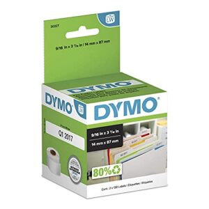 dymo lw 1-up file folder labels for labelwriter label printers, white, 9/16” x 3-7/16”, 2 rolls of 130 (30327)