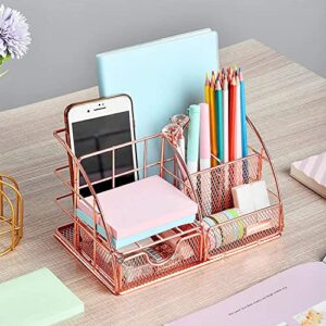 JUOPIEA Desk Organizers and Accessories Office Supplies 12PS Set with Acrylic Stapler, Staple Remover, Pen Holder, Clips, Scissor, Phone Holder, 1 Pen Ect