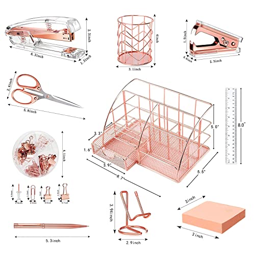 JUOPIEA Desk Organizers and Accessories Office Supplies 12PS Set with Acrylic Stapler, Staple Remover, Pen Holder, Clips, Scissor, Phone Holder, 1 Pen Ect