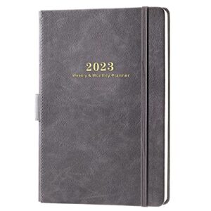 2023 Planner - Weekly & Monthly Planner 2023 With Calendar Stickers, Jan 2023 - Dec 2023, 5.75" X 8.25", A5 Premium Thicker Paper with Pen Holder, Inner Pocket and 88 Notes Pages - Gray