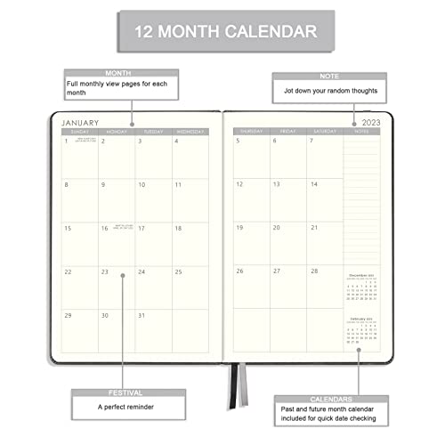 2023 Planner - Weekly & Monthly Planner 2023 With Calendar Stickers, Jan 2023 - Dec 2023, 5.75" X 8.25", A5 Premium Thicker Paper with Pen Holder, Inner Pocket and 88 Notes Pages - Gray