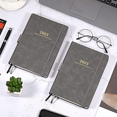 2023 Planner - Weekly & Monthly Planner 2023 With Calendar Stickers, Jan 2023 - Dec 2023, 5.75" X 8.25", A5 Premium Thicker Paper with Pen Holder, Inner Pocket and 88 Notes Pages - Gray