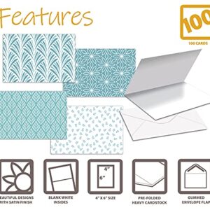 Better Office Products 100-Pack All Occasion Greeting Cards, Assorted Blank Note Cards, 4 x 6 inch, 6 Blue Hue Floral Designs, Blank Inside, with Envelopes, 100 Pack