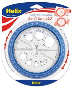 helix angle and circle maker with integrated circle templates, 360 degree, 6 inch / 15cm, assorted colors (36002)