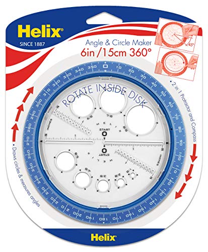 Helix Angle and Circle Maker with Integrated Circle Templates, 360 Degree, 6 Inch / 15cm, Assorted Colors (36002)