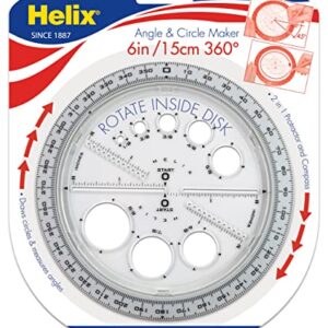 Helix Angle and Circle Maker with Integrated Circle Templates, 360 Degree, 6 Inch / 15cm, Assorted Colors (36002)