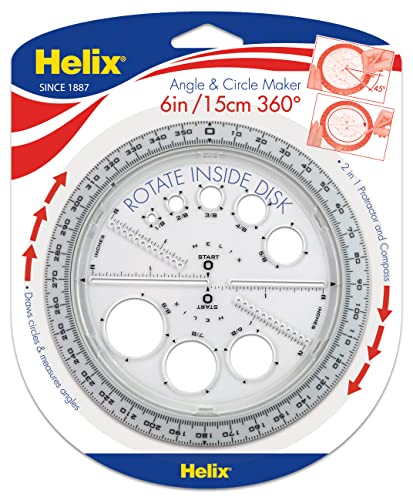 Helix Angle and Circle Maker with Integrated Circle Templates, 360 Degree, 6 Inch / 15cm, Assorted Colors (36002)