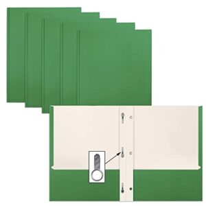 green paper 2 pocket folders with prongs, 50 pack, by better office products, matte texture, letter size paper folders, 50 pack, with 3 metal prong fastener clips, green