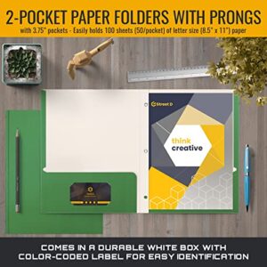 Green Paper 2 Pocket Folders with Prongs, 50 Pack, by Better Office Products, Matte Texture, Letter Size Paper Folders, 50 Pack, with 3 Metal Prong Fastener Clips, Green